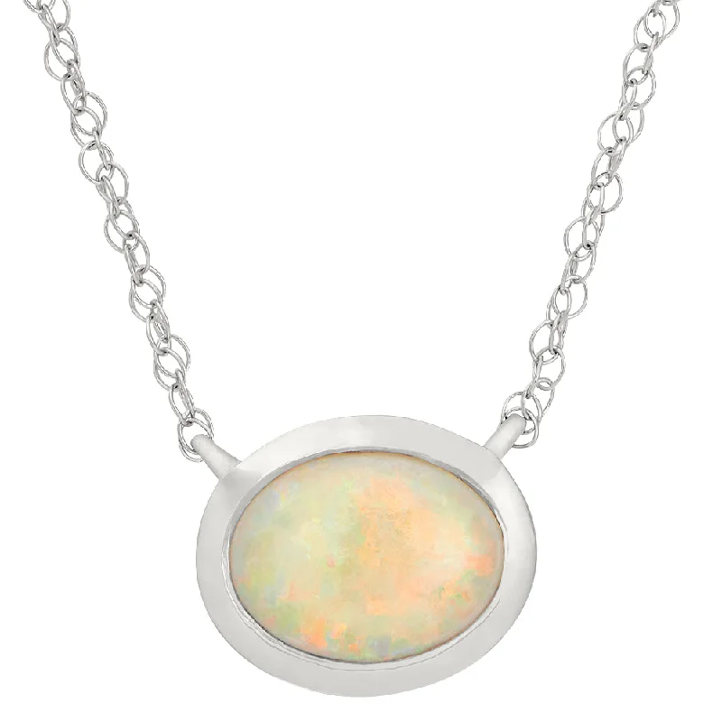 Cotton cord necklaces-Modern Bezel Oval Opal Necklace