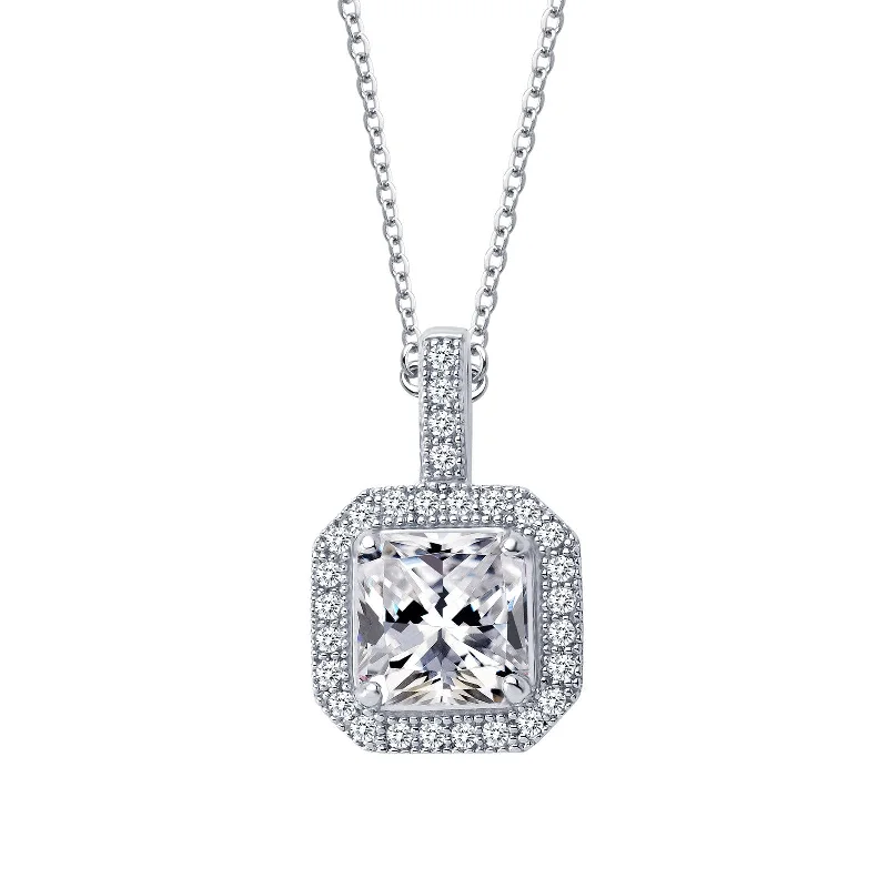 Aged silver necklaces-Lafonn Classic Square Diamond Necklace P0017CLP18