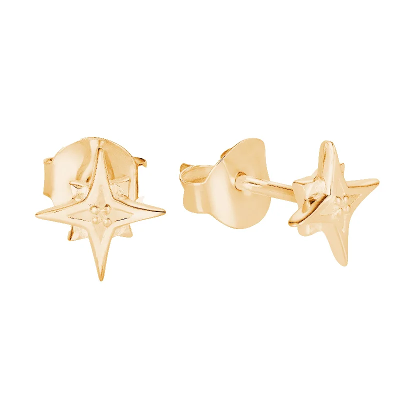 Glossy gold earrings-9ct Gold Compass Star Stud Earrings by Yasmin Everley