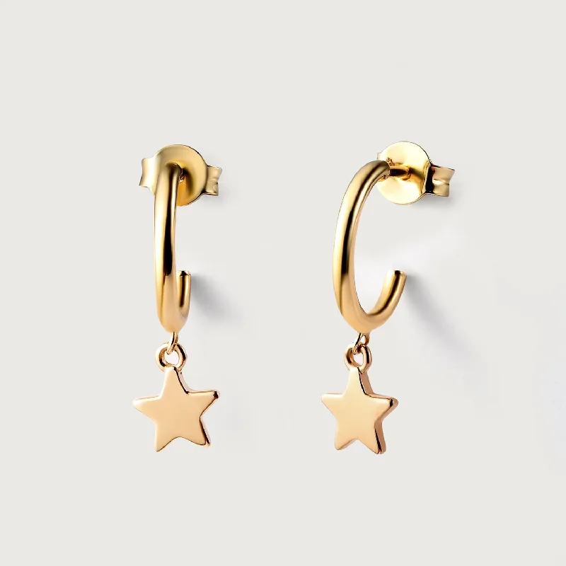 Glossy silver earrings-Starfall Hoops in 9K Gold