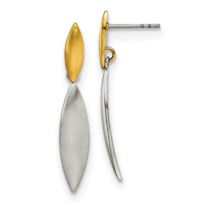 Wide hoop earrings-Stainless Steel Brushed Yellow IP-plated Post Dangle Earrings