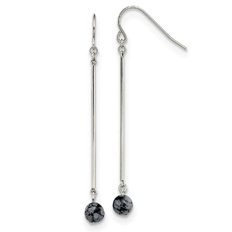 Tide drop earrings-Stainless Steel Polished with Snowflake Stone Dangle Earrings