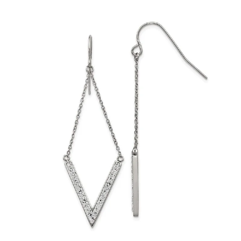 Heavy hoop earrings-Stainless Steel Polished w/Preciosa Crystal V-shape Shepherd Hook Earrings