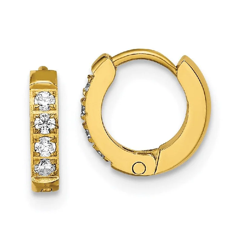 Playful pair earrings-Stainless Steel Polished Yellow IP w/Preciosa Crystal Hinged Hoop Earrings