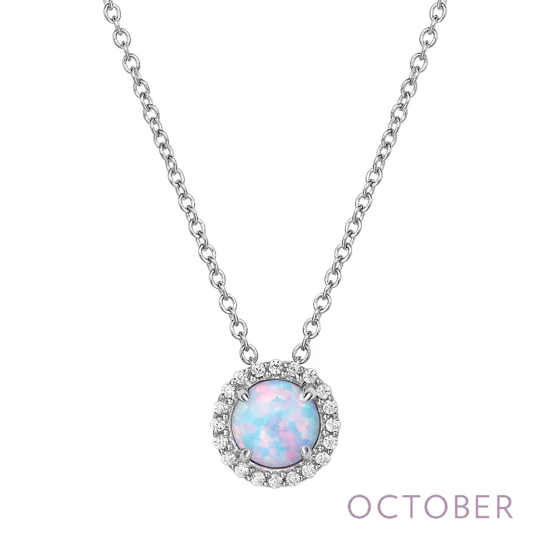 Topaz necklaces-Lafonn Birthstone Round October Opal Necklace BN001OPP18