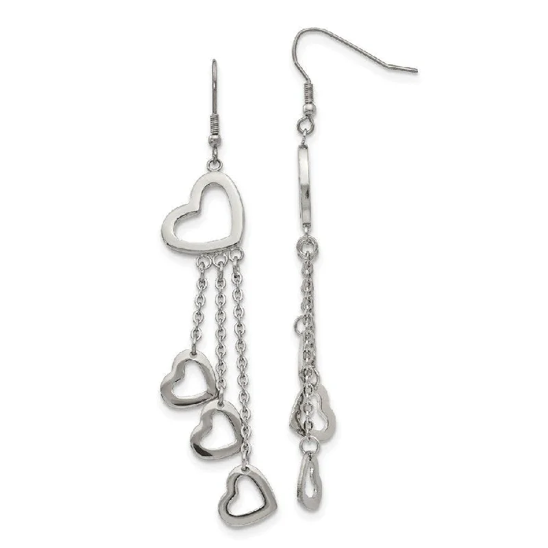 Classic flair earrings-Stainless Steel Polished Hearts Dangle Earrings