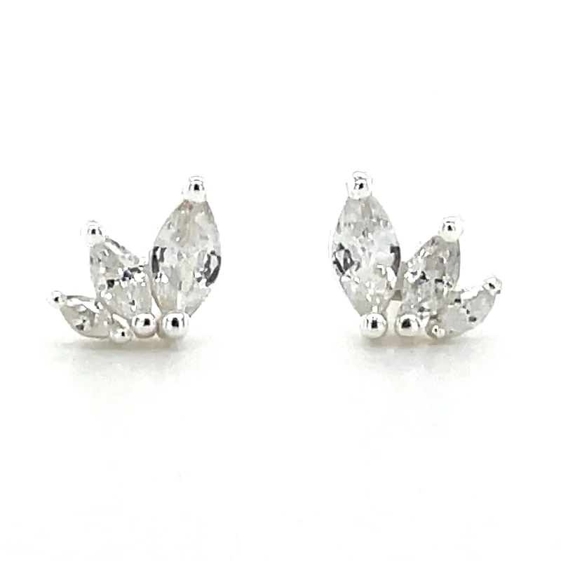 Glossy gold earrings-Sterling Silver Triple Marquise Cz Earrings