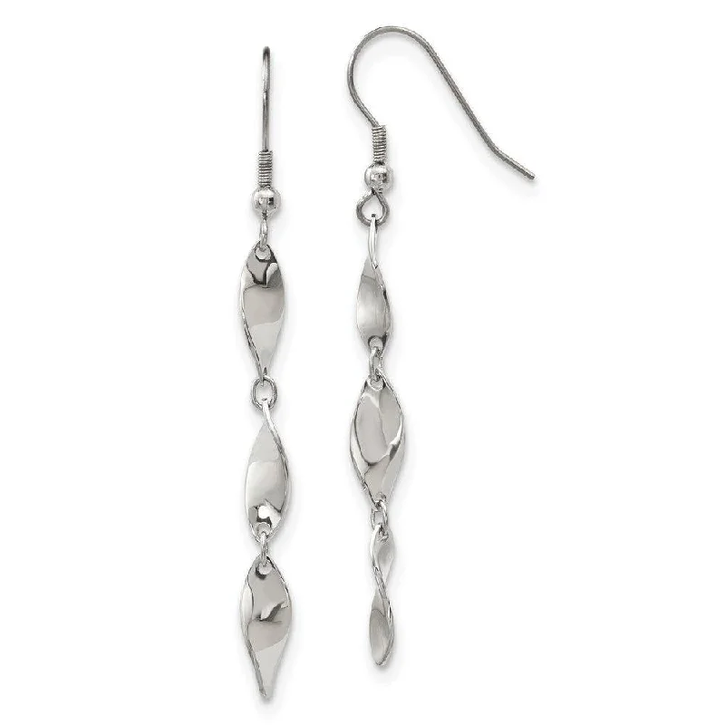 Leaf hoop earrings-Stainless Steel Polished Dangle Shepherd Hook Earrings