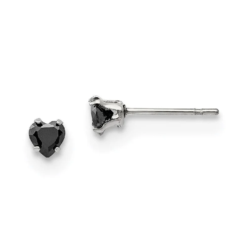 Fine pearl earrings-Stainless Steel Polished 4mm Black Heart CZ Stud Post Earrings