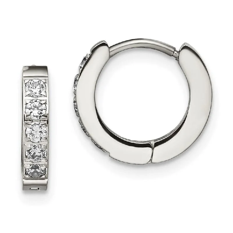 Dual-tone earrings-Stainless Steel Polished with CZ 2.5mm Hinged Hoop Earrings