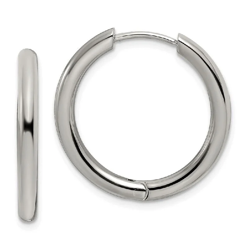 Solid statement earrings-Stainless Steel Polished 3mm Hinged Hoop Earrings