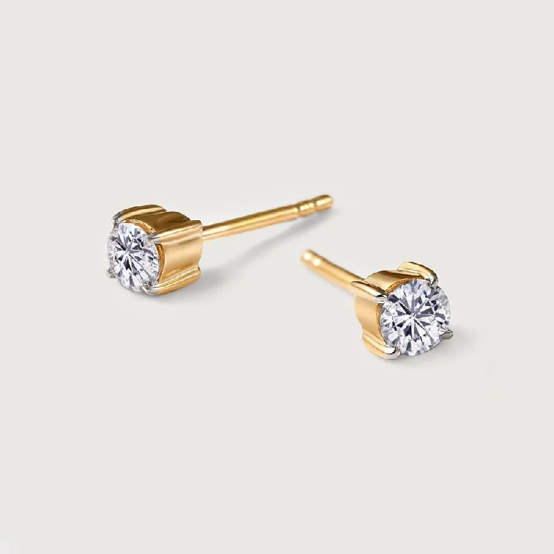 Pink gold earrings-Diamond Solitaire SI-GH  Earrings in 14K Yellow Gold