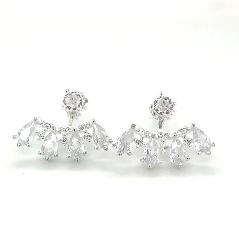 Tide shape earrings-Sterling Silver Cz Glam Peekaboo Stud Earrings