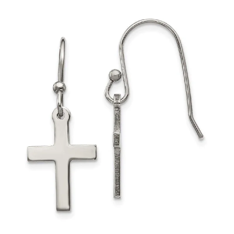 Tiered drop earrings-Stainless Steel Polished Cross Dangle Shepherd Hook Earrings