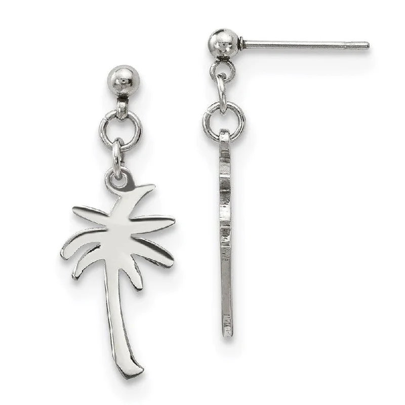 Leaf pattern earrings-Stainless Steel Polished Palm Tree Post Dangle Earrings