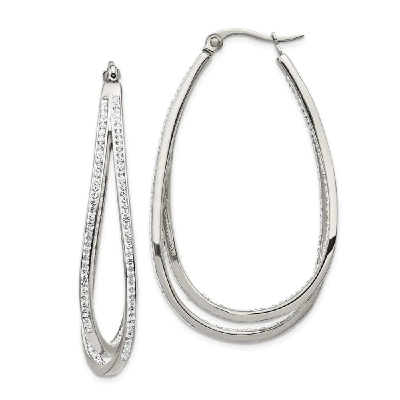 Tide shape earrings-Stainless Steel Polished w/Preciosa Crystal In & Out Twisted Hoop Earrings