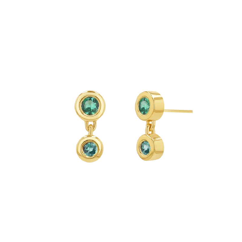 Heavy hoop earrings-Linked Emerald Duo Studs