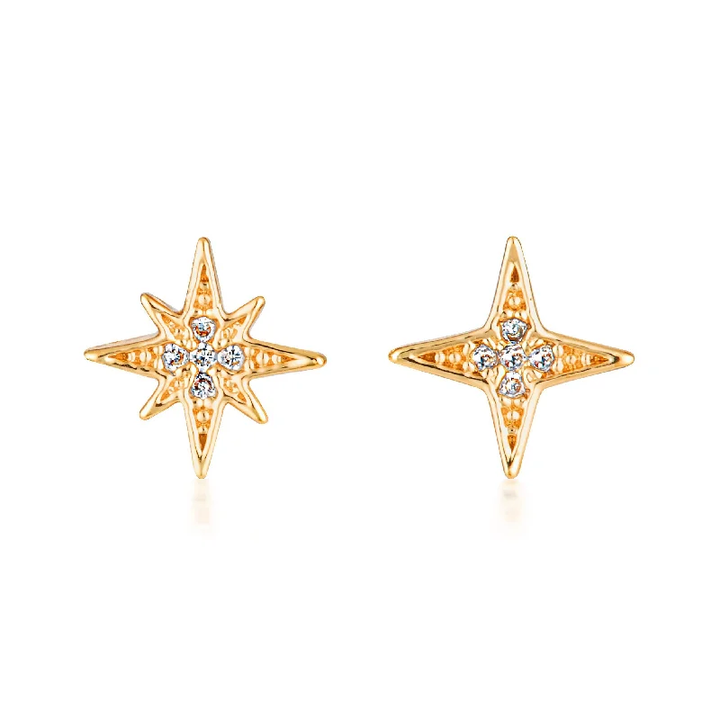 Sleek gem earrings-NORTH STAR MISMATCHED STUDS