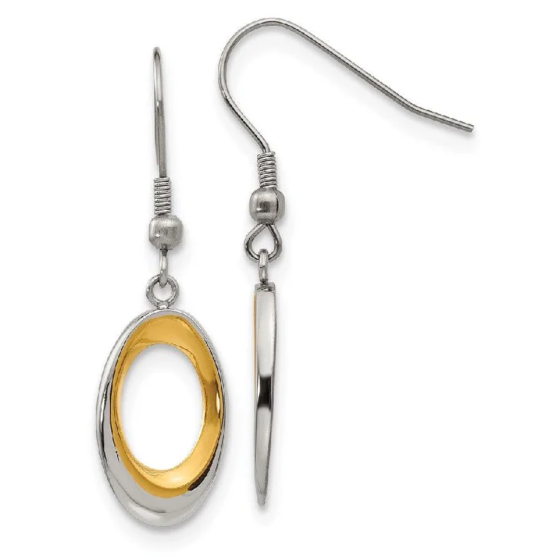 Wide hoop earrings-Stainless Steel Polished Yellow IP-plated Oval Earrings