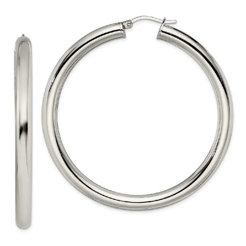 Rose motif earrings-Stainless Steel Polished Hoop Earrings