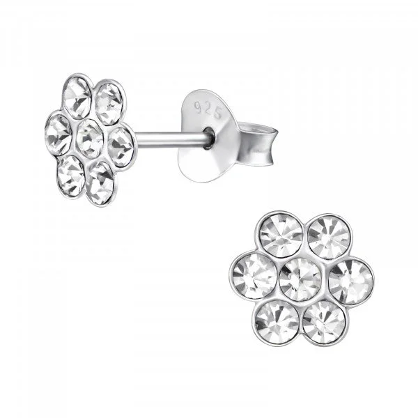 Victorian flair earrings-Sterling Silver Clear Cz Flower Stud Earrings