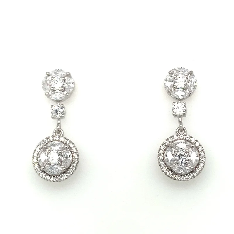 Overhand knot earrings-Sterling Silver Cz Halo Drop Earrings