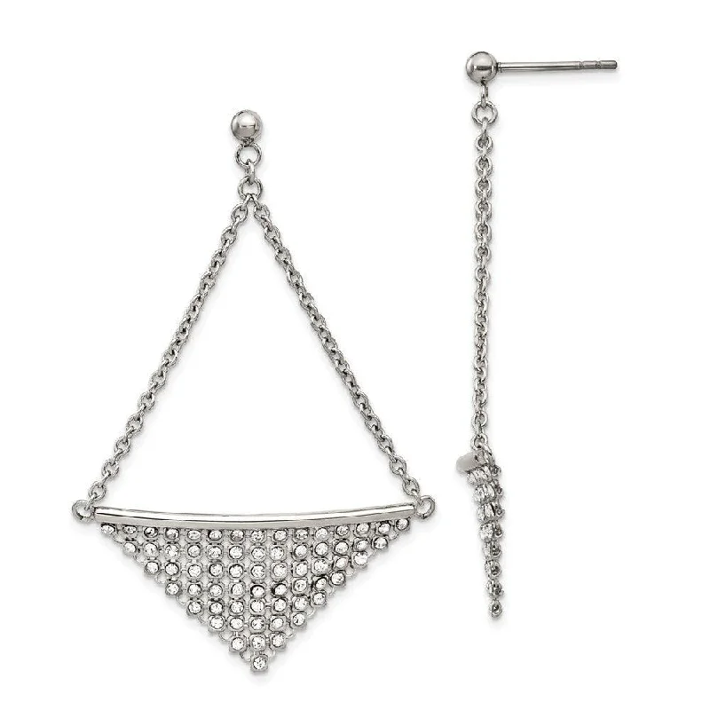 Layered tier earrings-Stainless Steel Polished w/Preciosa Crystal Post Dangle Earrings