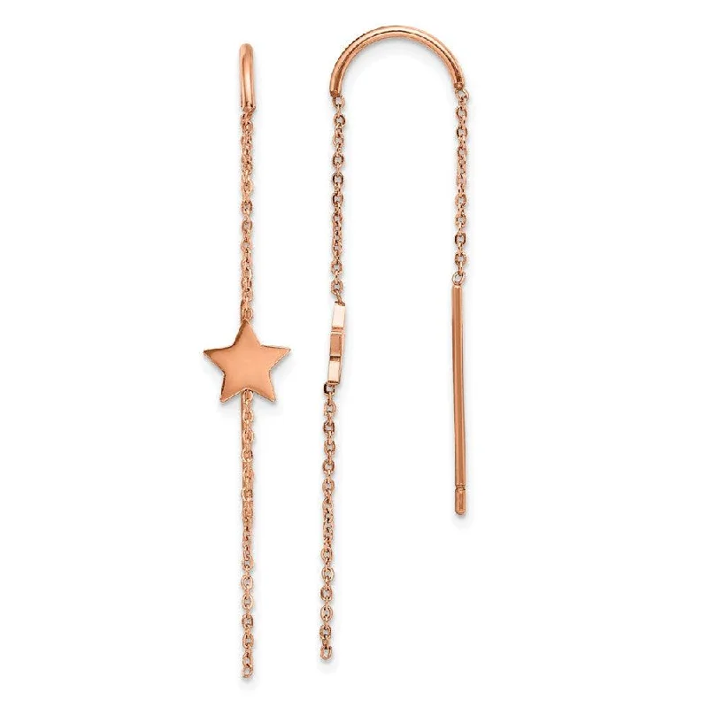 Heavy hoop earrings-Stainless Steel Polished Rose IP-plated Star Threader Earrings