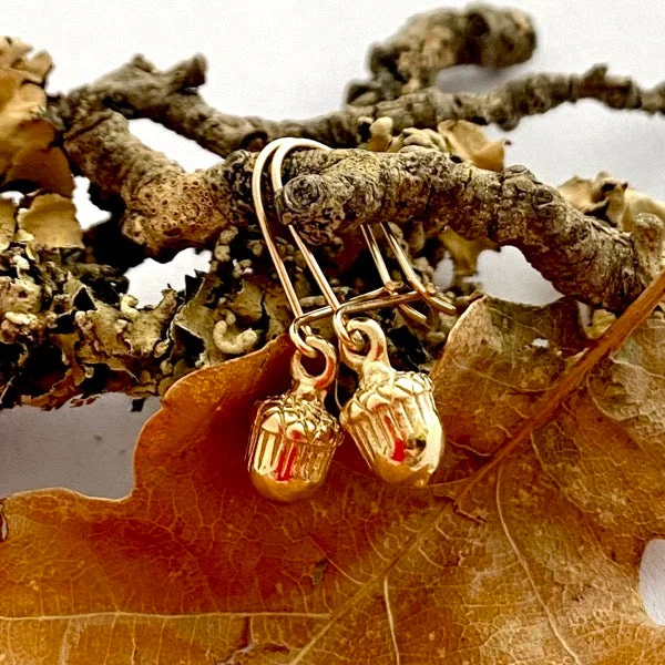 Tide design earrings-Solid Gold Small Acorn Earrings by Joy Everley