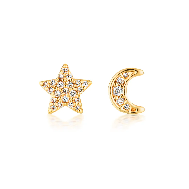 Bright gem earrings-STAR MOON MISMATCHED STUDS