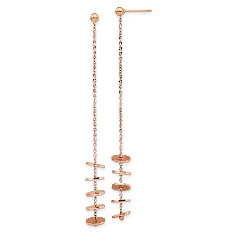 Pink gold earrings-Stainless Steel Polished Rose IP-plated Post Dangle Earrings