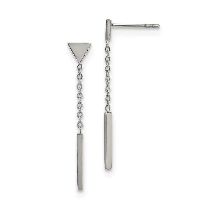 Soft cord earrings-Stainless Steel Polished Dangle Bar Triangle Post Earrings