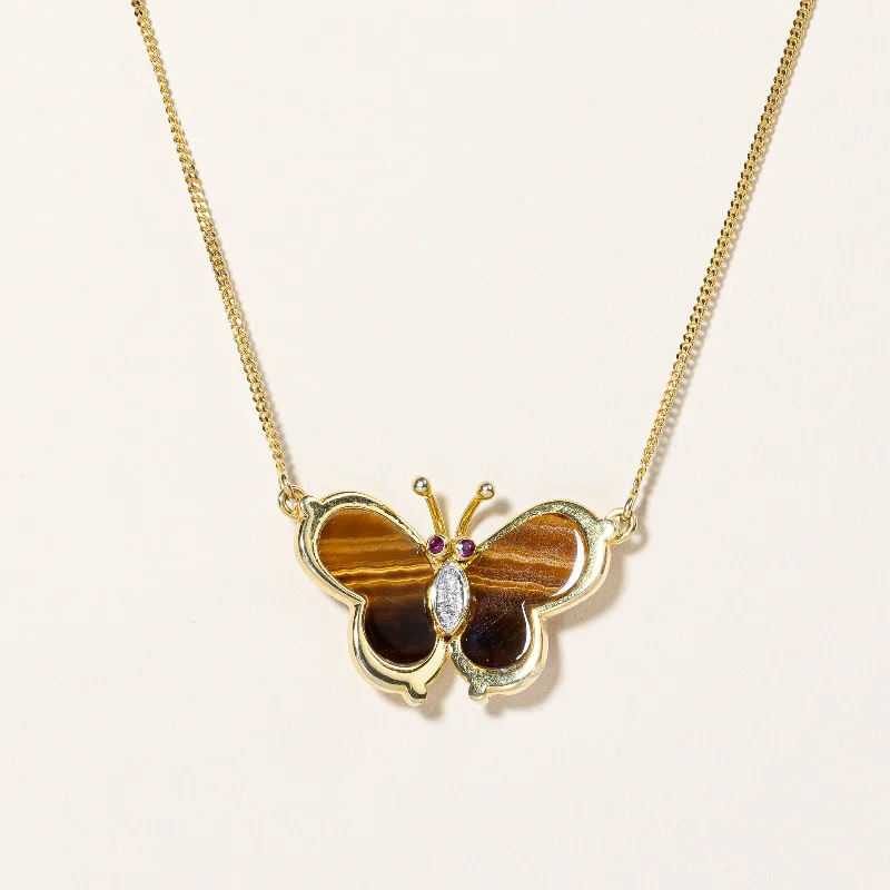 Classic style necklaces-Mixed Gem Butterfly Necklace | 6.40ctw, 0.04ctw, 0.03ctw | 16.5" |