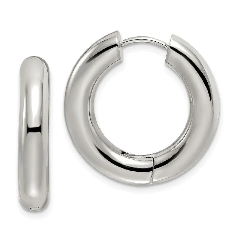 Spinel earrings-Stainless Steel Polished 5mm Hinged Hoop Earrings