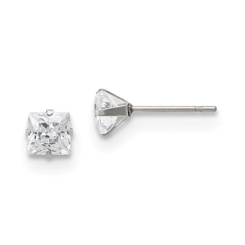 Overhand knot earrings-Stainless Steel Polished 5mm Square CZ Stud Post Earrings