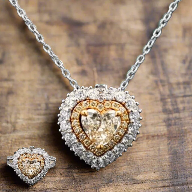 Stretch thread necklaces-Mckinley 2 Carat Heart Shape Diamond Pendant Necklace in 14k Yellow & White Gold