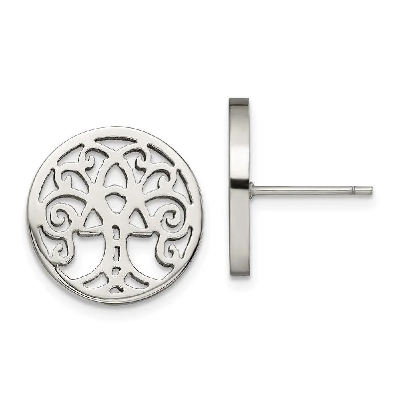 Bead weave earrings-Stainless Steel Polished Tree of Life Post Earrings