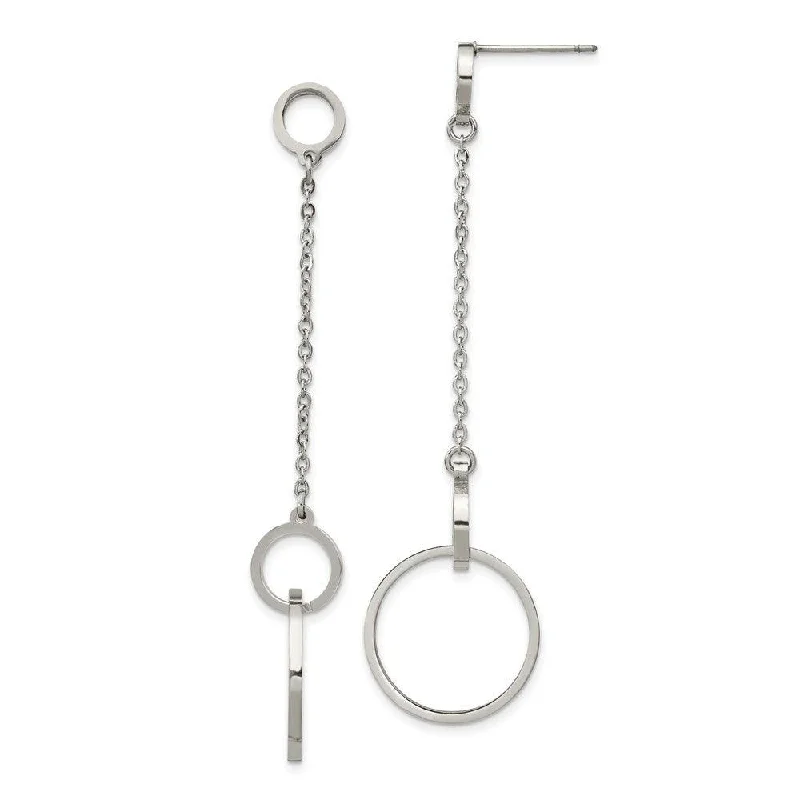 Solid statement earrings-Stainless Steel Polished Circle Post Dangle Earrings