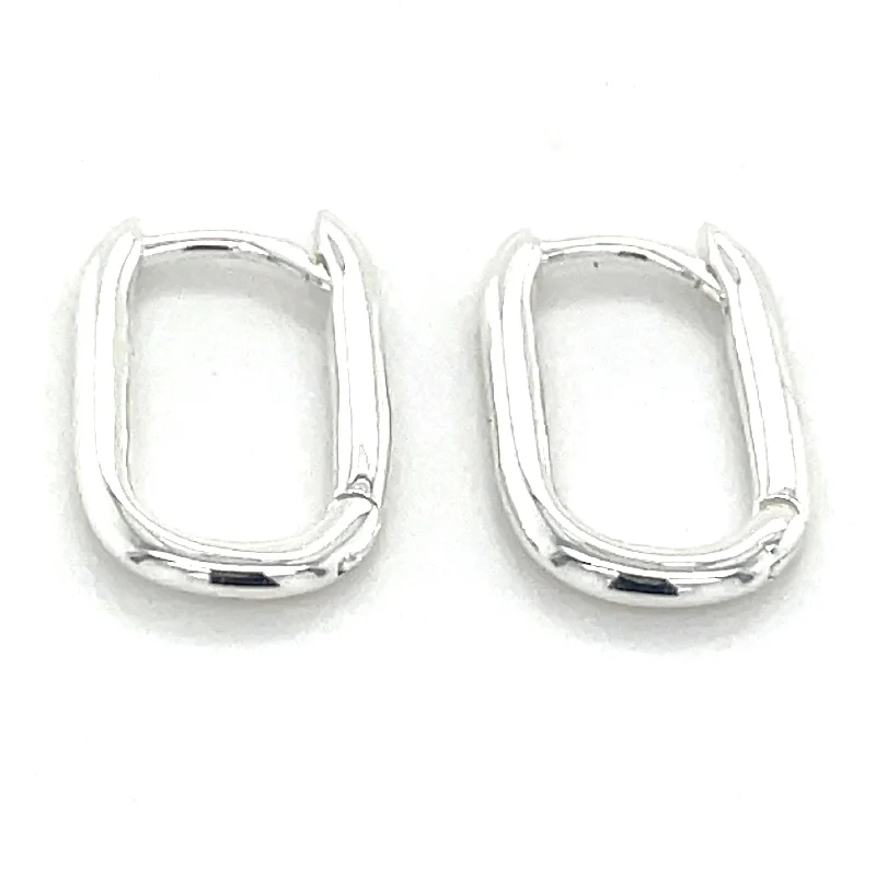 Flat medallion earrings-Sterling Silver Plain Rectangular Hoop Earrings