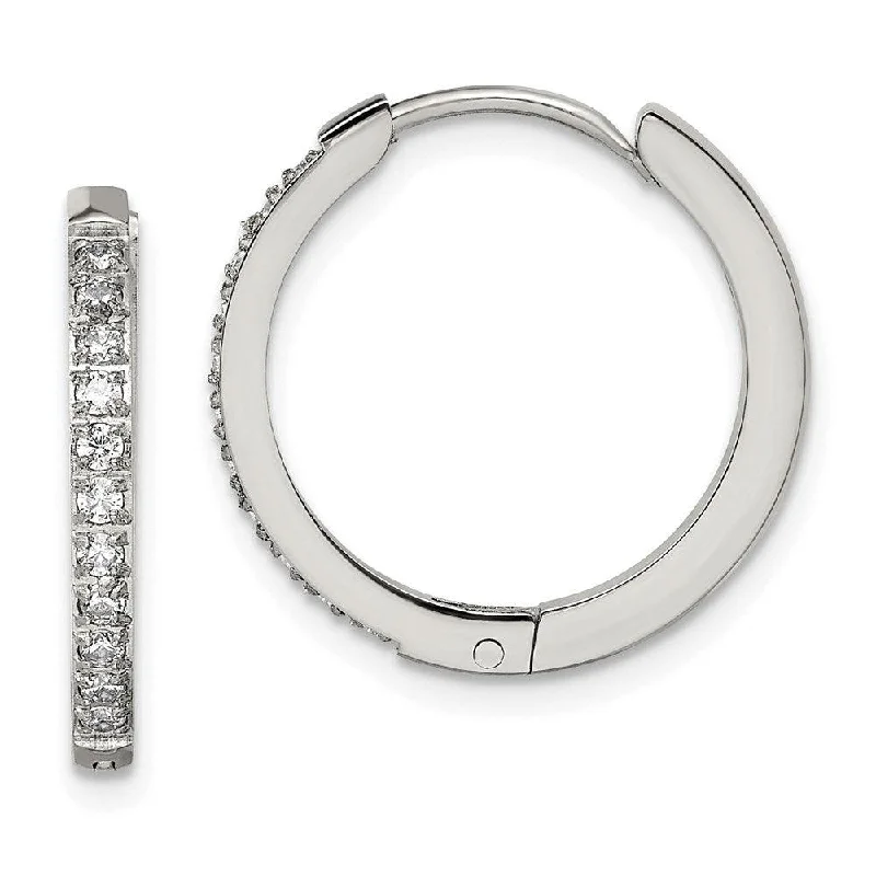 Soft drop earrings-Stainless Steel Polished with Preciosa Crystal 2mm Hinged Hoop Earrings