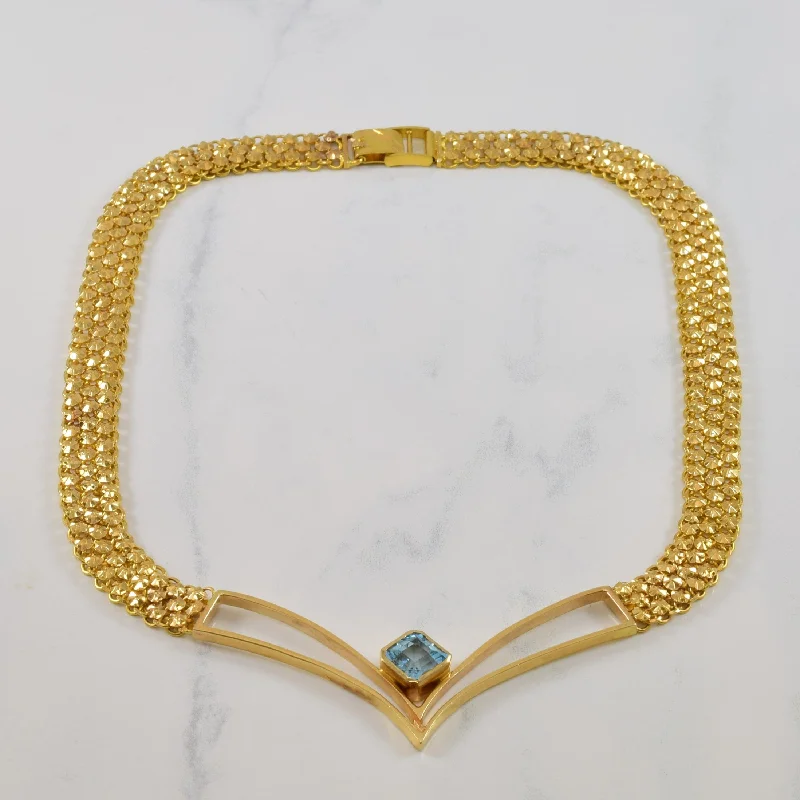 Bead weave necklaces-Blue Topaz Chevron Plate Necklace | 3.00ct | 17" |