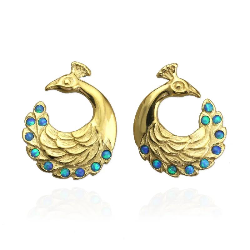 Zodiac charm earrings-Peacock Earrings with cultured Opals