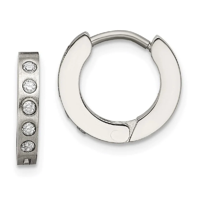 Sleek gem earrings-Stainless Steel CZ Hinged Hoop Earrings