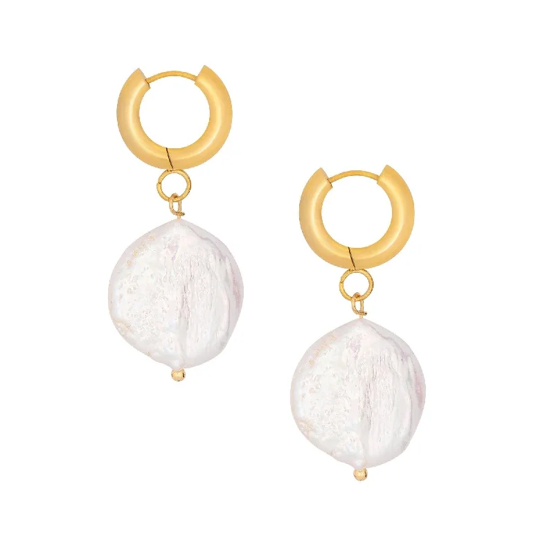 Pink gold earrings-Tulum Pearl Hoop Earrings