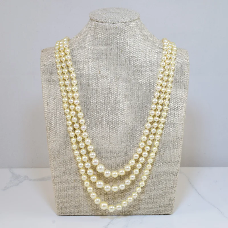 Polished name necklaces-Three Strand Graduated Pearl Necklace | 20" |