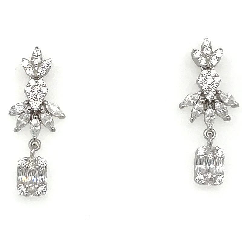 Soft drop earrings-Sterling Silver Multi Cut Cz Drop Earrings