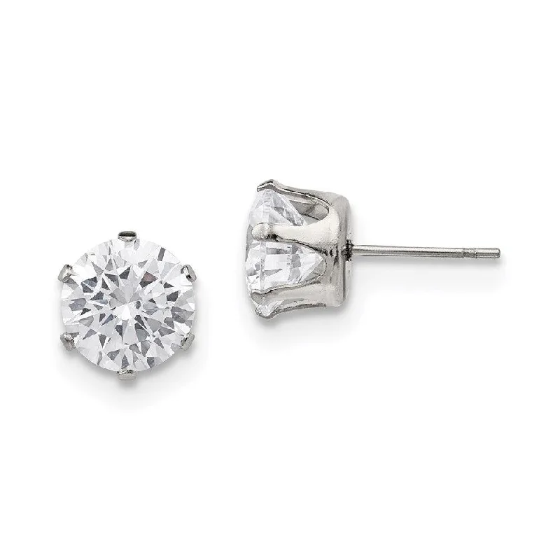 Thin hoop earrings-Stainless Steel Polished 9mm Round CZ Stud Post Earrings