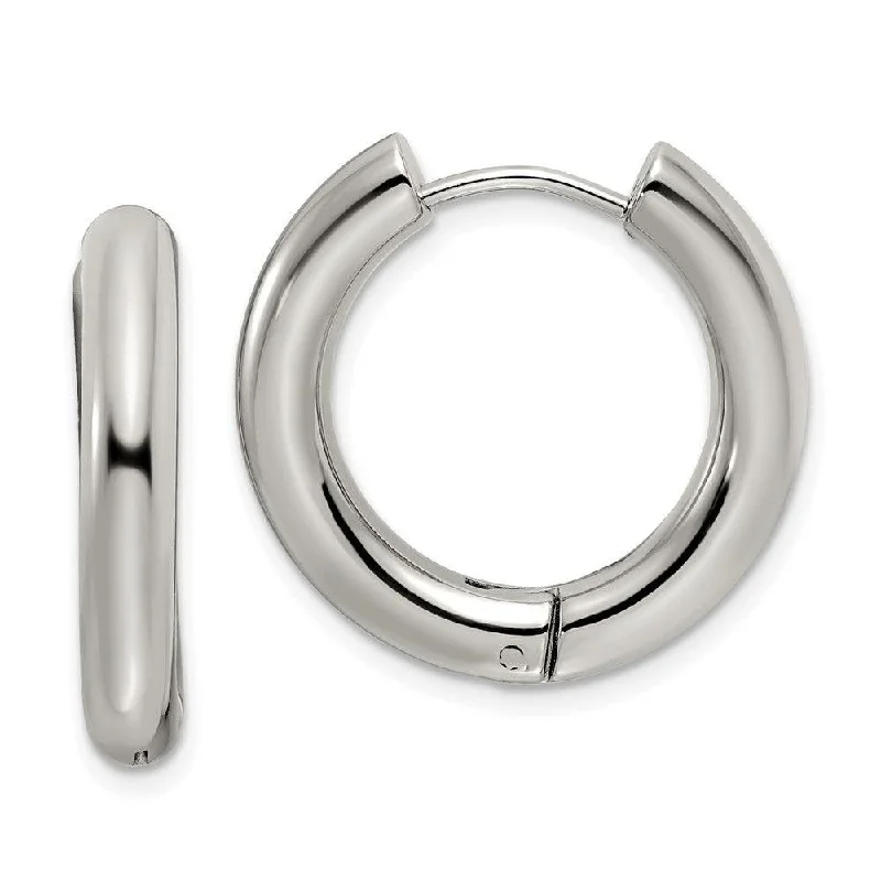 Bamboo style earrings-Stainless Steel Polished 4mm Hinged Hoop Earrings