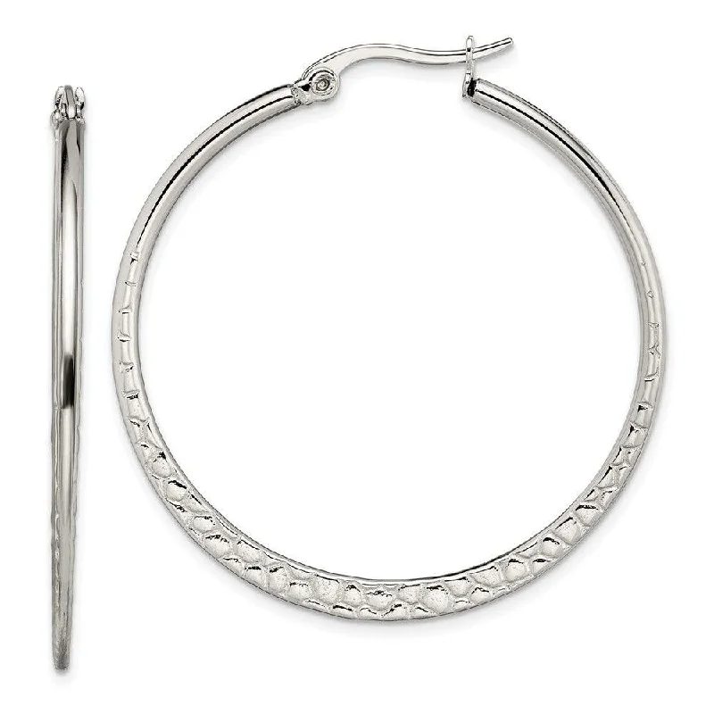 Topaz earrings-Stainless Steel 40mm Textured Hoop Earrings