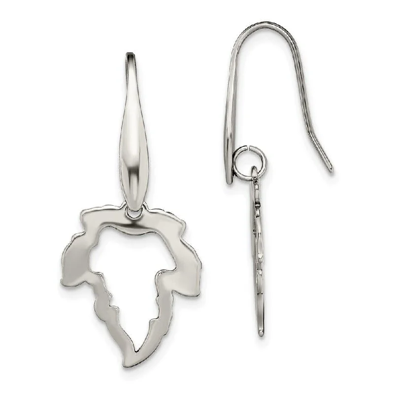 Coil knot earrings-Stainless Steel Polished Leaf Dangle Shepherd Hook Earrings